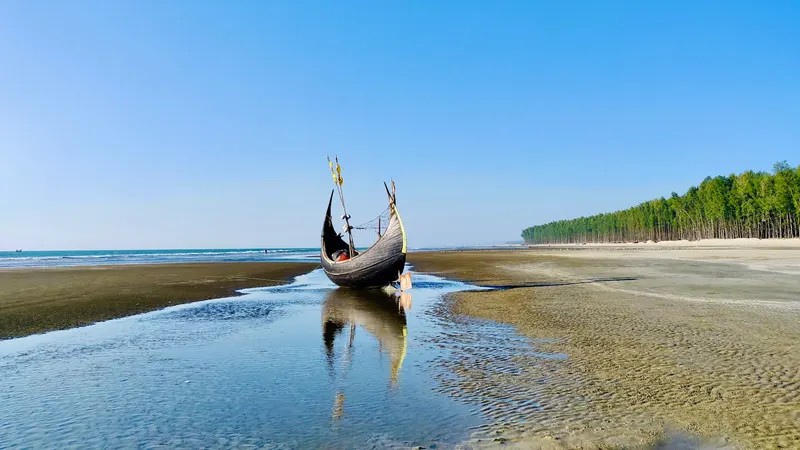 সমুদ্রতীরে বাঁধা কালো নৌকা